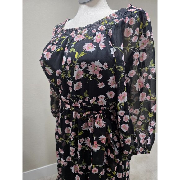 Off-The-Shoulder Floral Maxi Dress With Smocked Neckline & Belted Waist - Picture 3 of 8